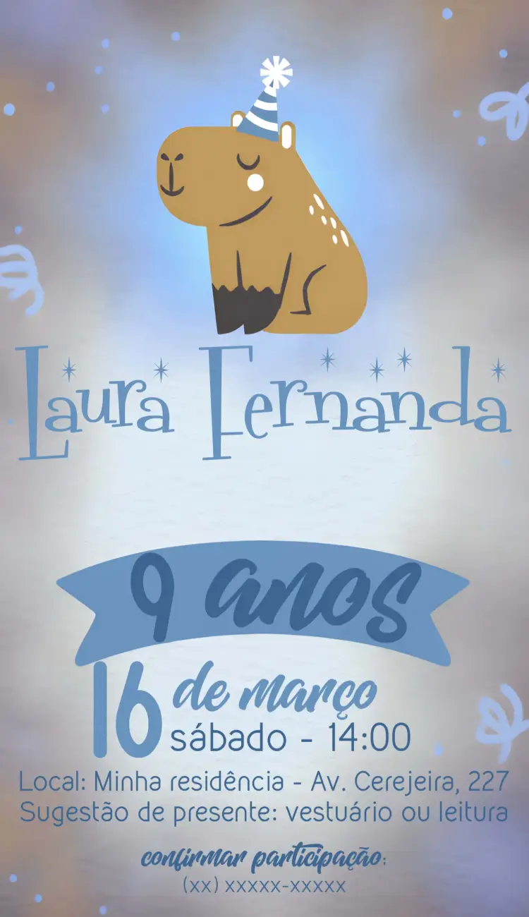 Convite Capivara Menina