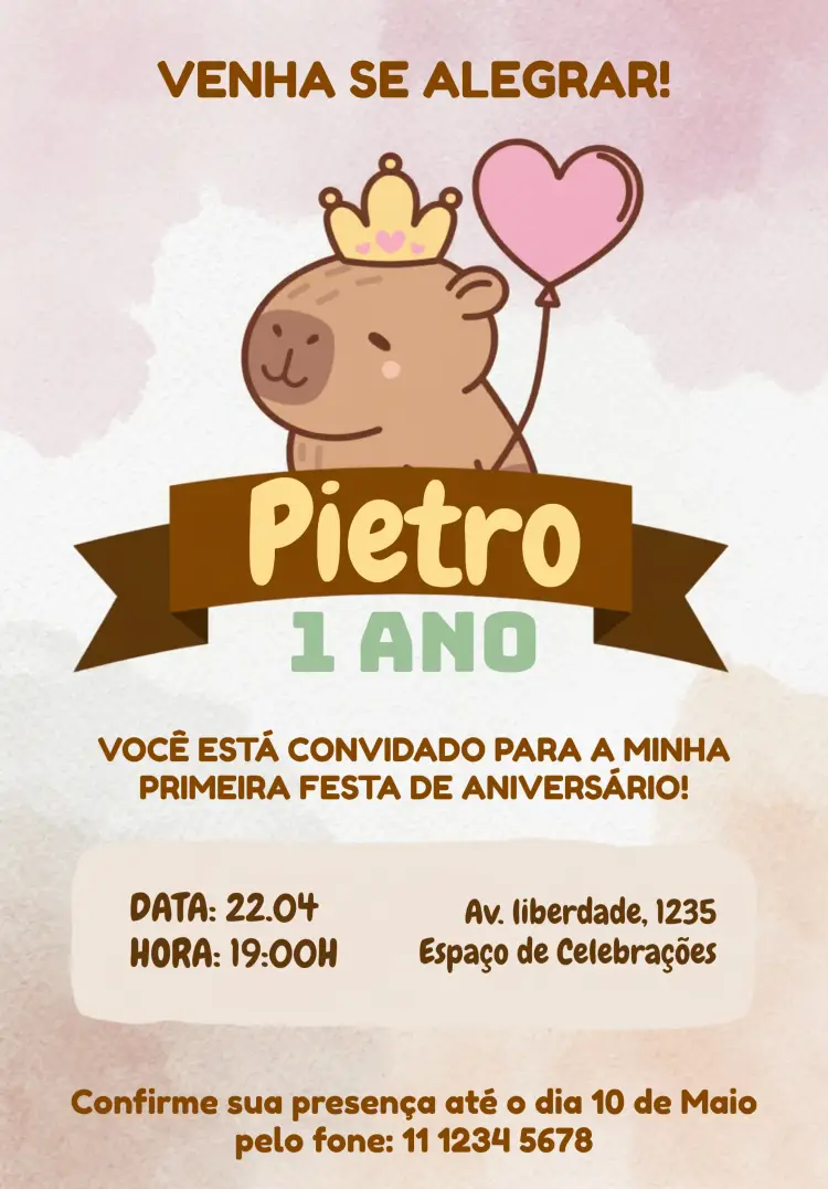 Convite Capivara Marrom