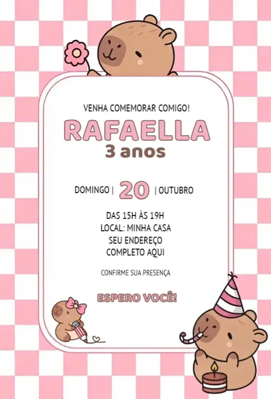 Convite Capivara menina 1