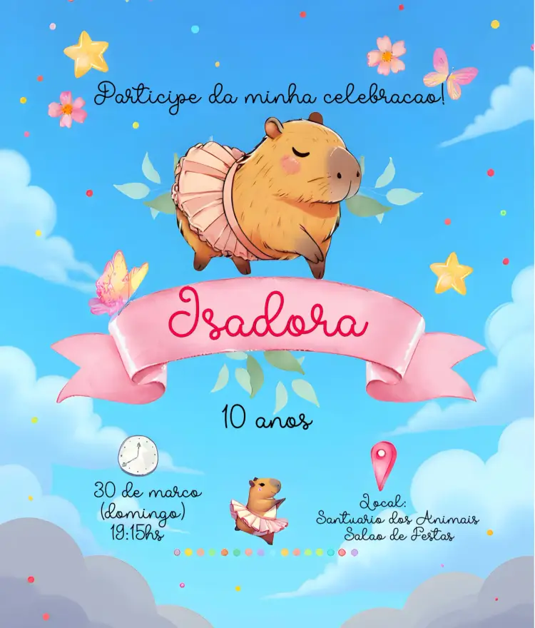 Convite Capivara Menina