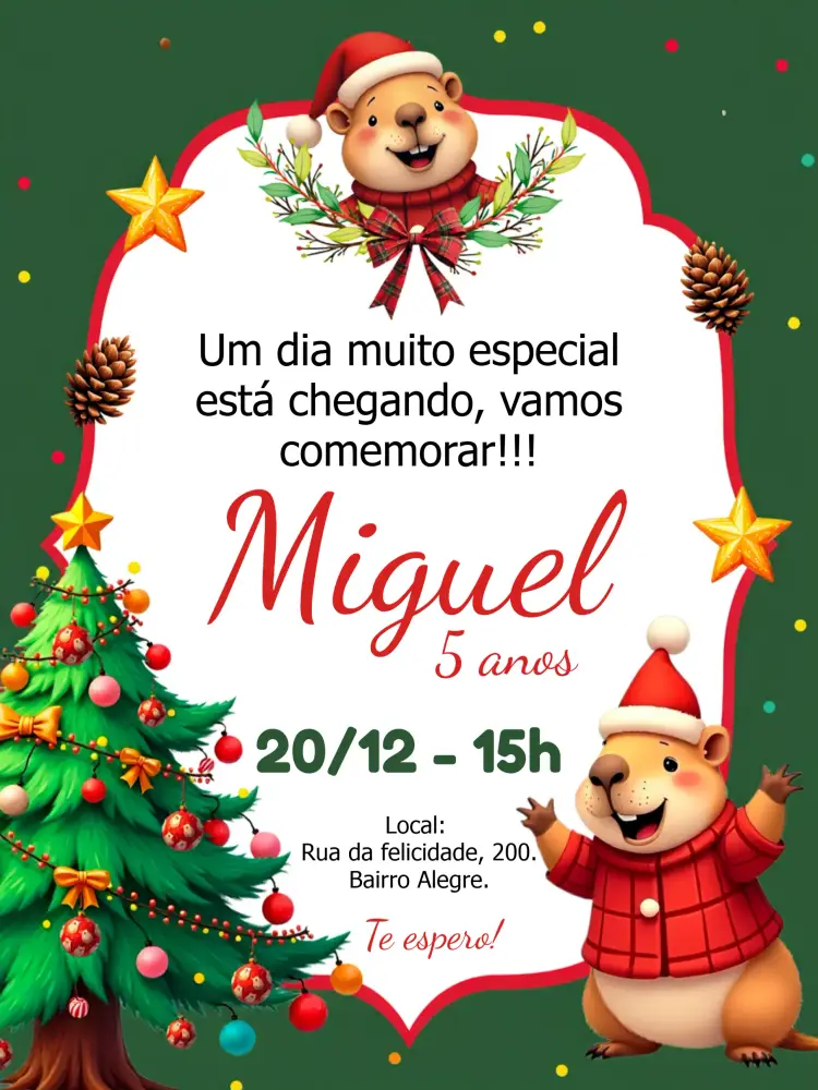 Convite Capivara Natal Arvore