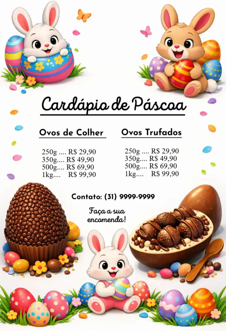 Convite Cardápio de Páscoa – tema Datas Comemorativas colorido, pastel, floral, vintage, minimalista, divertido
