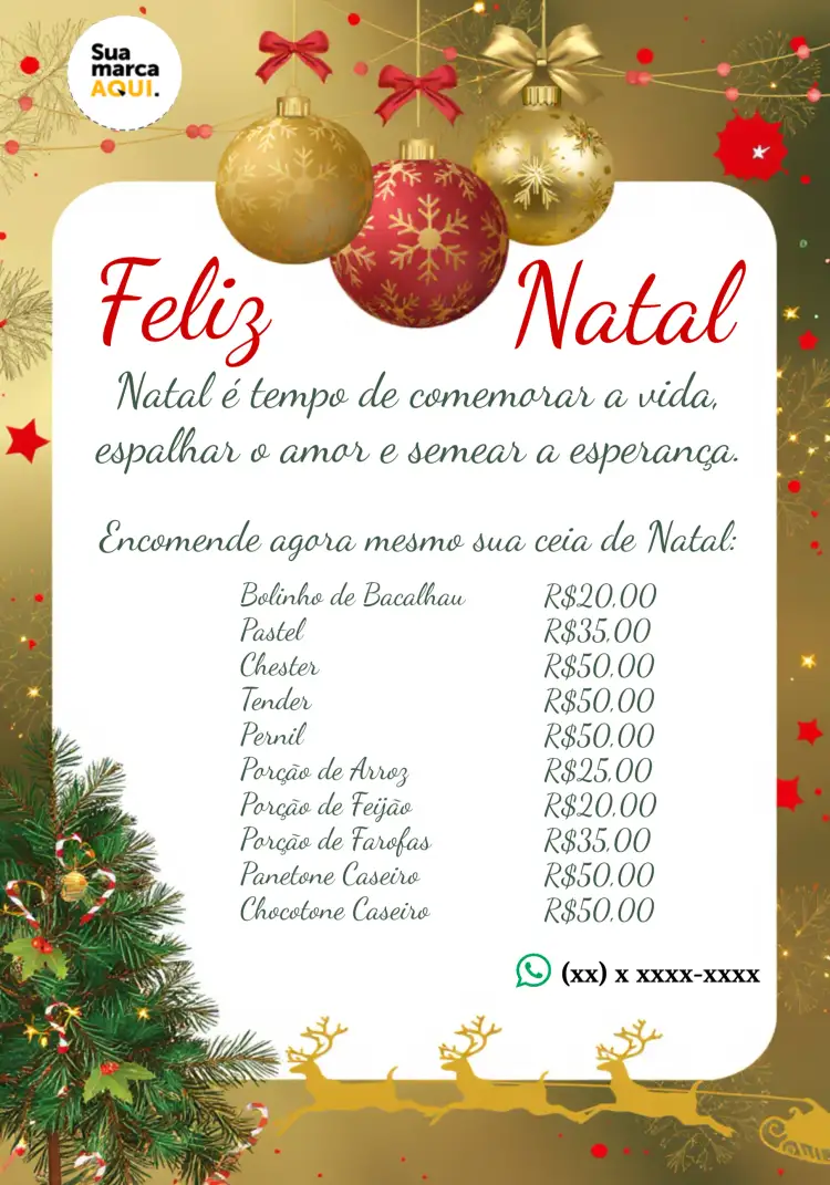Convite Cardápio Especial De Natal Vermelho – tema Datas Comemorativas vermelho, verde, dourado, festivo, elegante, natalino
