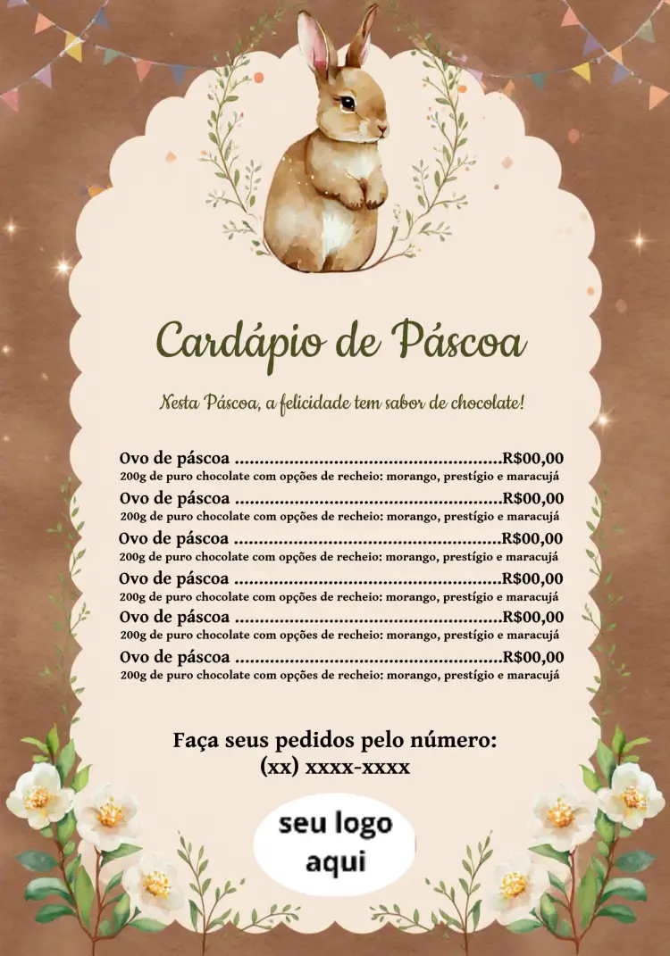 Convite Cardápio Ovos De Páscoa Coelho