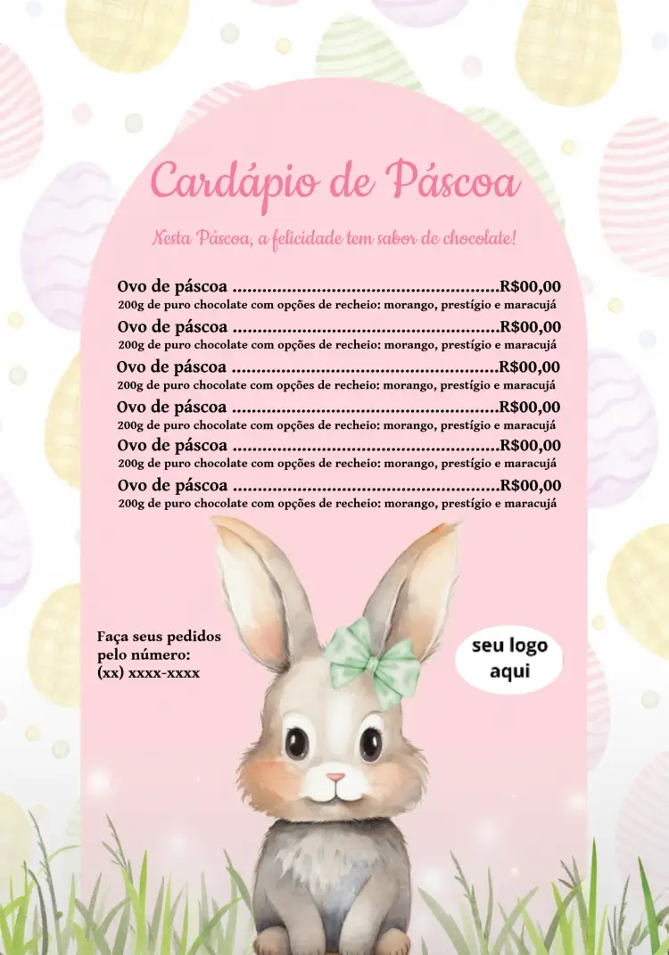 Convite Cardápio Ovos De Páscoa Coelho Rosa
