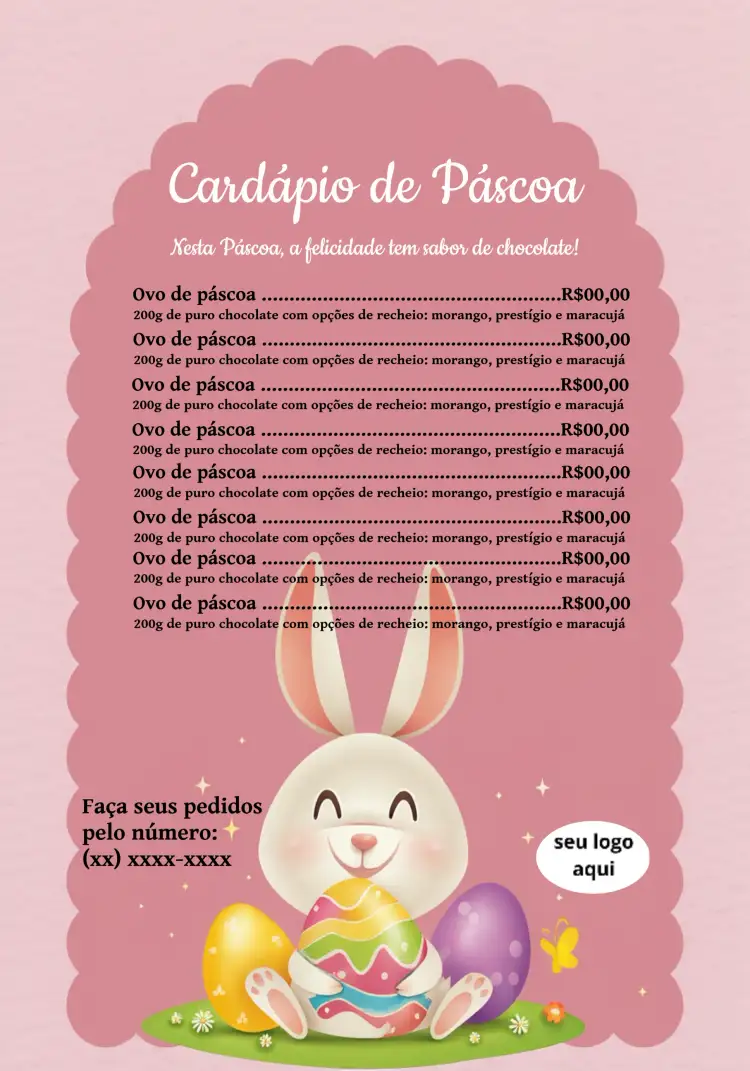 Convite Cardápio Ovos De Páscoa Coelho Roxo – tema Datas Comemorativas roxo, rosa, divertido, colorido, páscoa, coelho