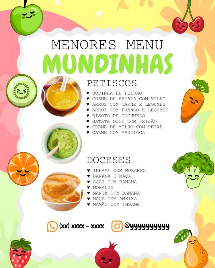 Convite Cardápio Papinhas Infantil Cardapio