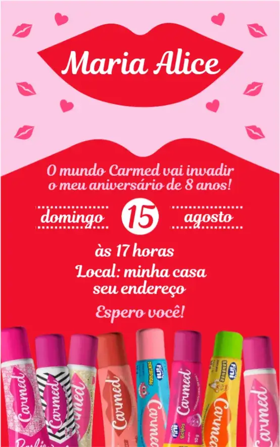 Convite Carmed 5 – tema Aniversário infantil, divertido, colorido, lúdico, moderno