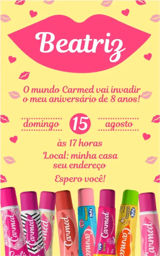 Convite Carmed 6 – tema Aniversário divertido, colorido, infantil, moderno, alegre