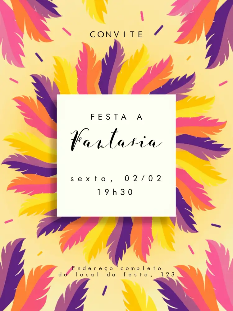 Convite Carnaval Bloquinho – tema Datas Comemorativas colorido, festivo, alegre, brilhante, tropical, mascarado