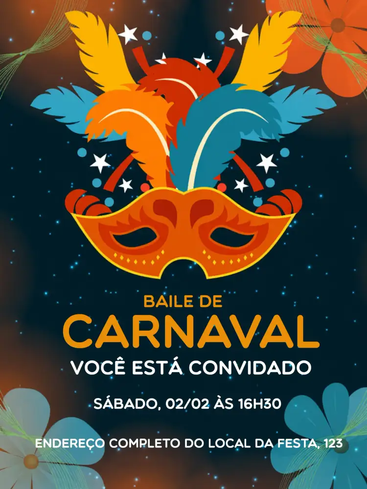 Convite Carnaval Bloquinho – tema Datas Comemorativas colorido, divertido, brincalhão, festivo, alegre, tropical