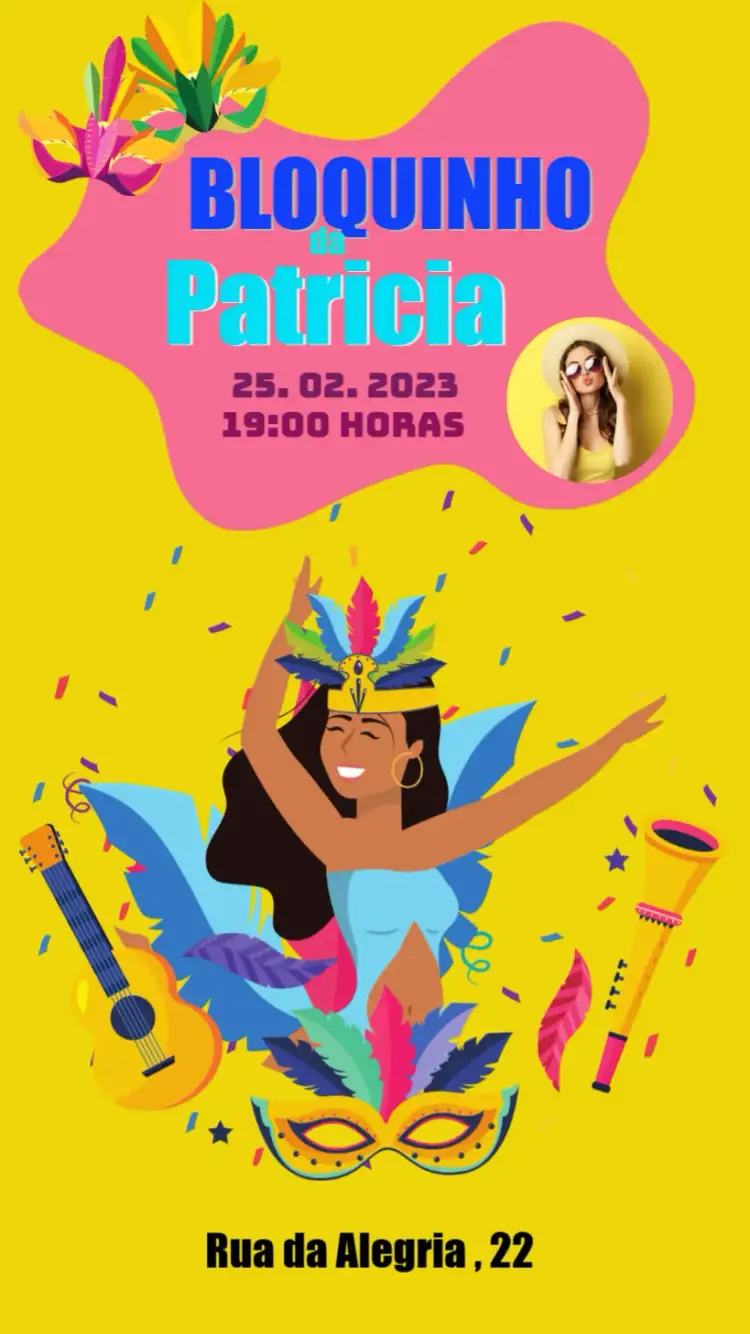 Convite Carnaval Bloquinho Tema – tema Datas Comemorativas carnaval, colorido, divertido, brincalhão, alegre