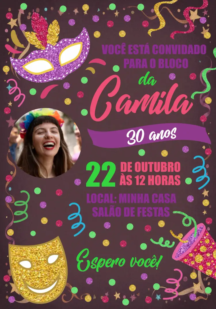 Convite Carnaval Com Foto Serpentina