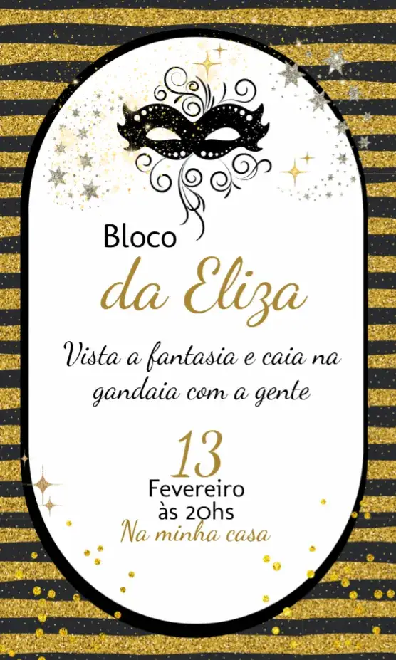 Convite Carnaval Folia – tema Datas Comemorativas vibrante, colorido, festivo, luxuoso, moderno, tropical