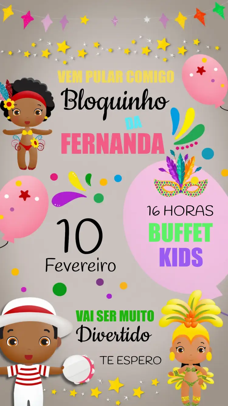 Convite Carnaval Samba – tema Datas Comemorativas colorido, glitter, samba, tropical, festivo