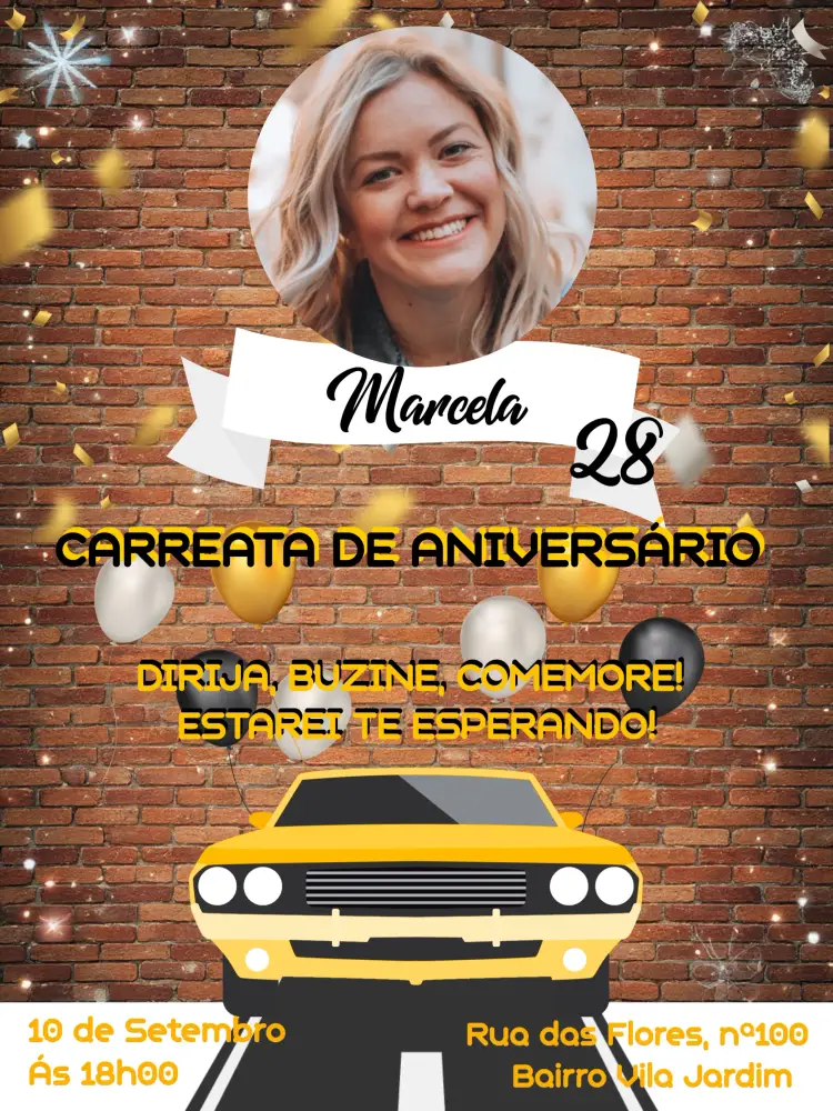 Convite Carreata De Com Foto Balões