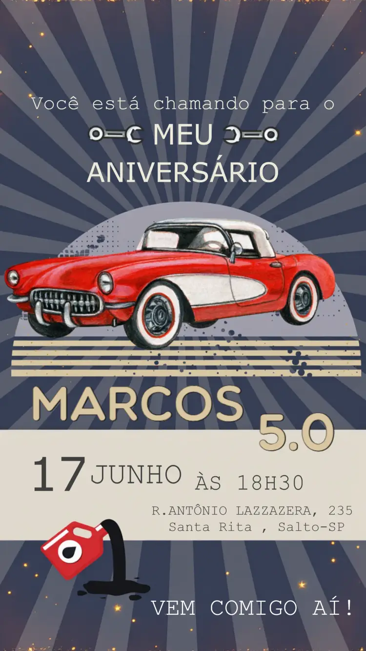 Convite Carros Antigos Homem