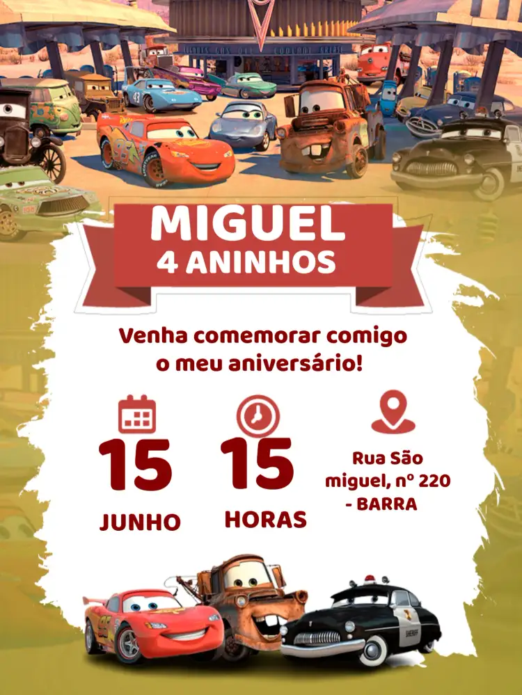 Convite Carros Colorido – tema Mais pesquisados colorido, divertido, infantil, moderno, temático, vibrante
