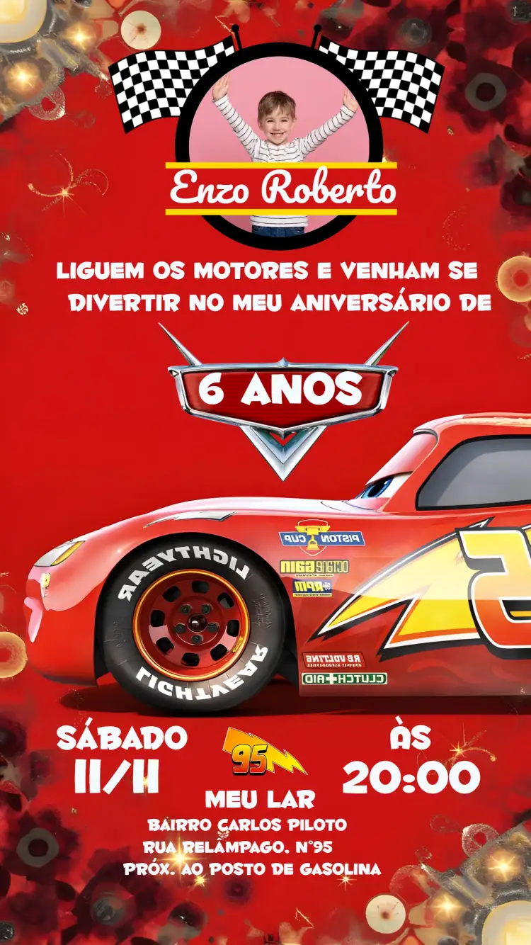 Convite Carros Com Foto Branco – tema Mais pesquisados moderno, temático, colorido, dinâmico, infantil