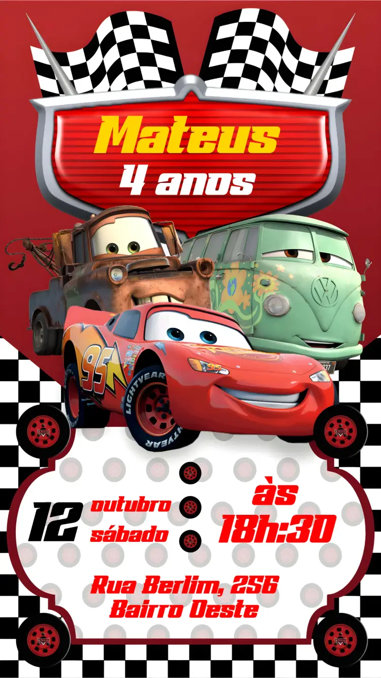 Convite Carros Disney