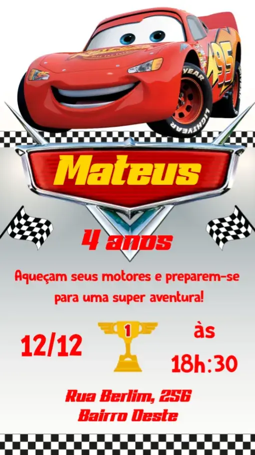 Convite Carros Disney