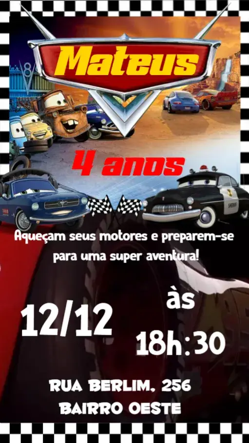 Convite Carros Disney