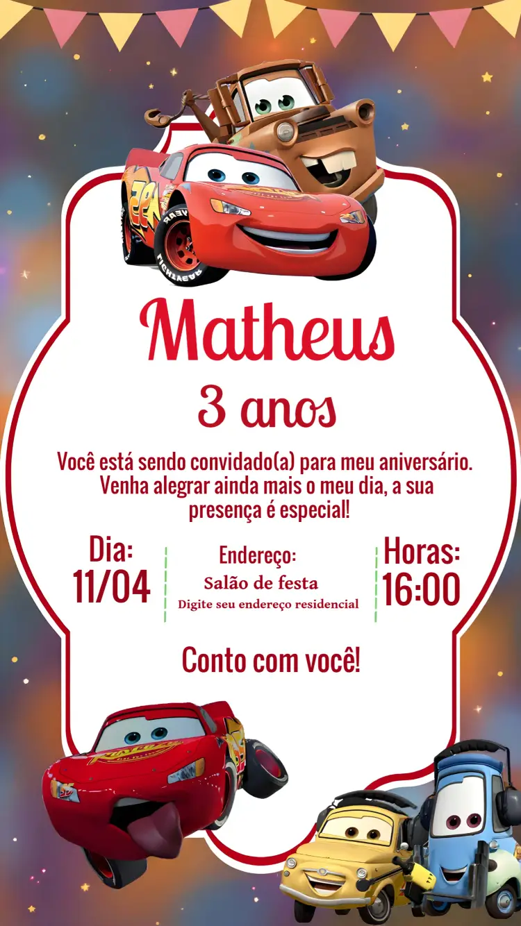 Convite Carros Relâmpago Macqueen Branco