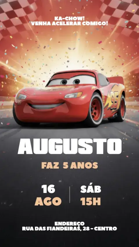 Convite Digital Carros Relâmpago Mcqueen