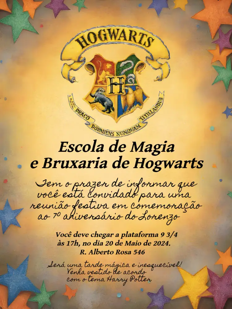 Convite Carta De Hogwarts Editar
