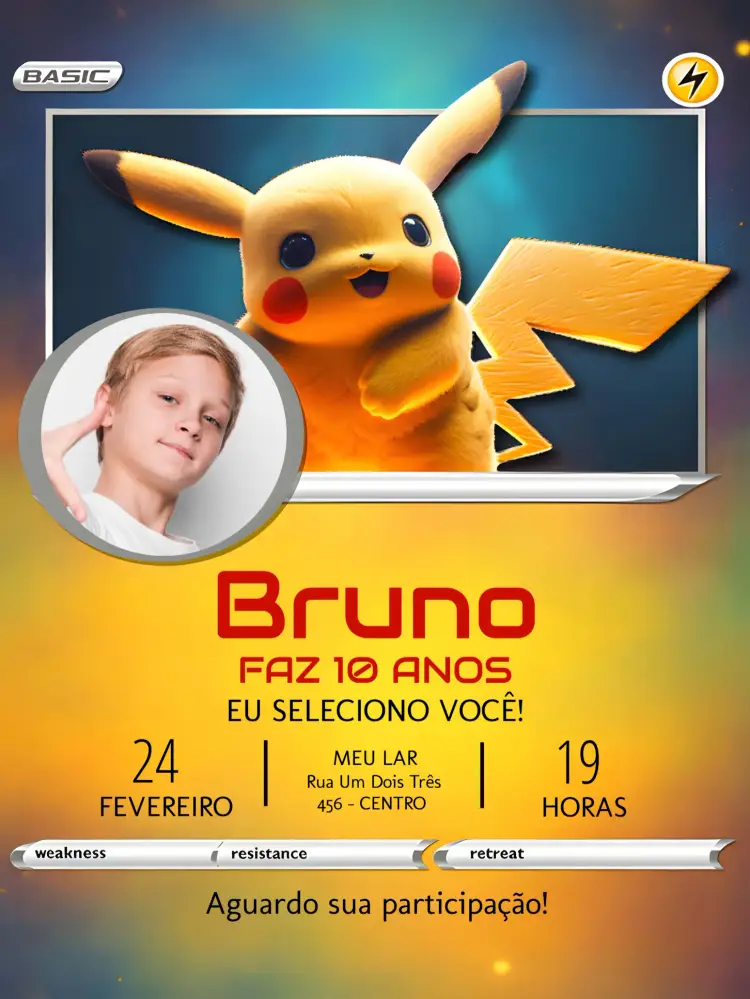 Convite Carta Pokemon Pikachu Com Foto Charizard
