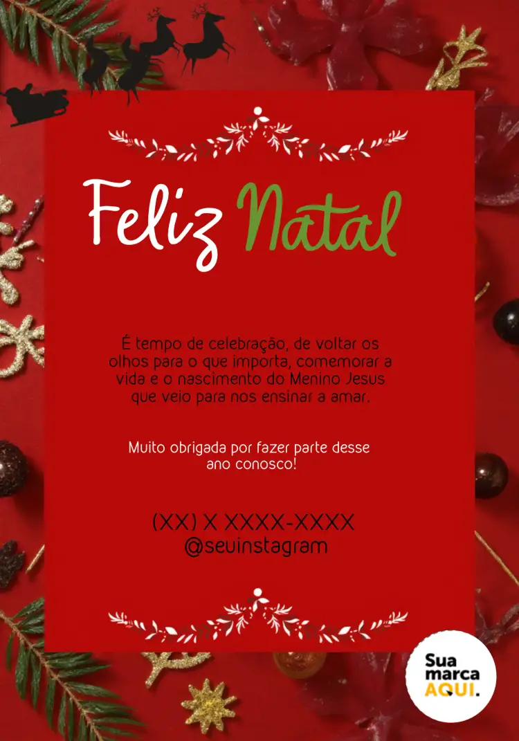 Convite Cartão De Agradecimento Natal Vermelho – tema Datas Comemorativas vermelho, verde, festivo, clássico, alegre, ilustrações natalinas