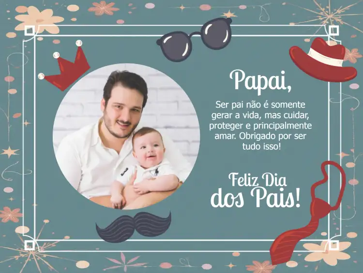 Cartão De Dia Dos Pais Com Foto Azul