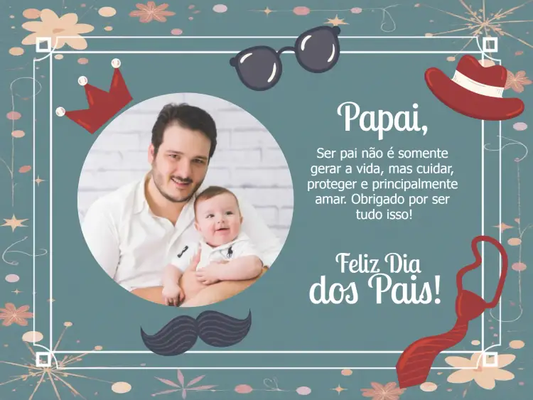 Convite Cartão De Dia Dos Pais Com Foto Azul – tema Datas Comemorativas elegante, moderno, minimalista, clássico, colorido
