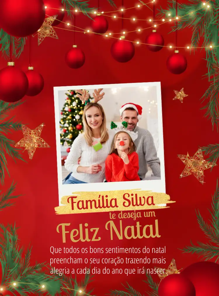 Cartão De Feliz Natal Em Família Com Foto Felicitações
