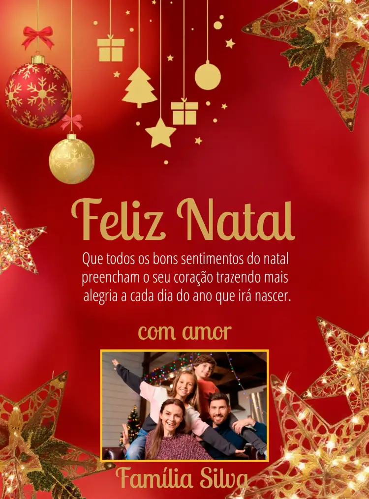 Cartão De Feliz Natal Em Família Com Foto Presentes