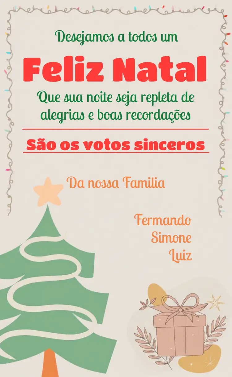 Convite Cartão De Feliz Natal Familia – tema Datas Comemorativas natalino, vermelho e verde, ilustrações de árvores de Natal, estilo vintage, elementos gráficos de neve, modernidade minimalista