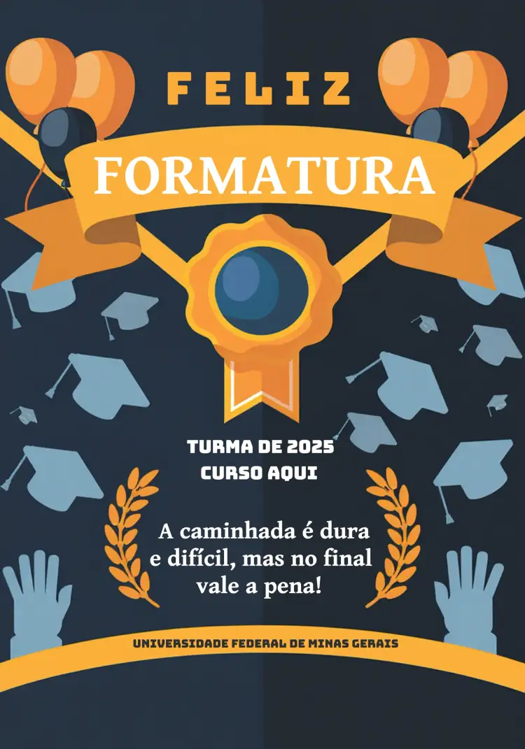 Convite Cartão De Formatura Amarelo – tema Formatura amarelo vibrante, dourado elegante, estilo moderno, elementos acadêmicos, design festivo, toques clássicos