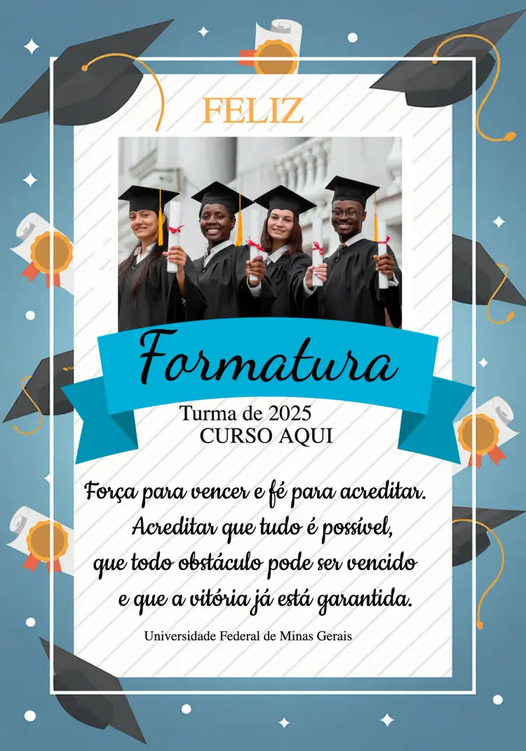 Convite Cartão De Formatura Com Foto Azul.