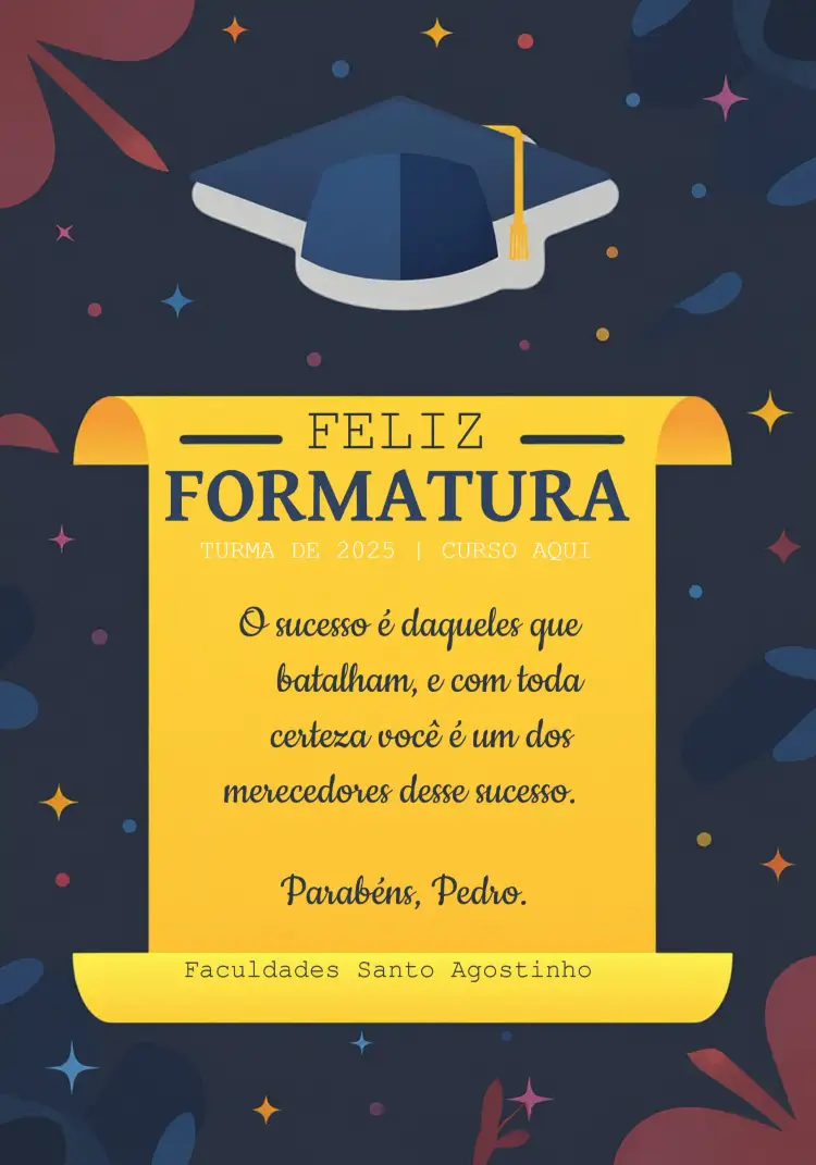 Convite Cartão De Formatura Azul – tema Formatura azul, branco, amarelo, moderno, elegante, sutil