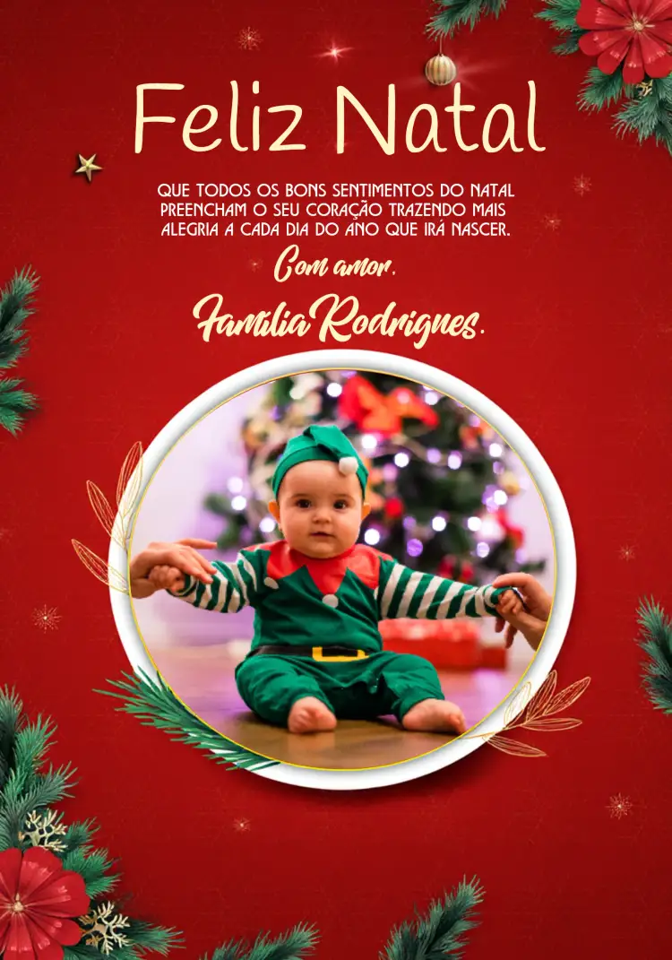 Convite Cartão De Natal Com Foto Arvoredenatal – tema Datas Comemorativas vermelho e dourado, moderno, festivo, neve, elementos natalinos, vintage