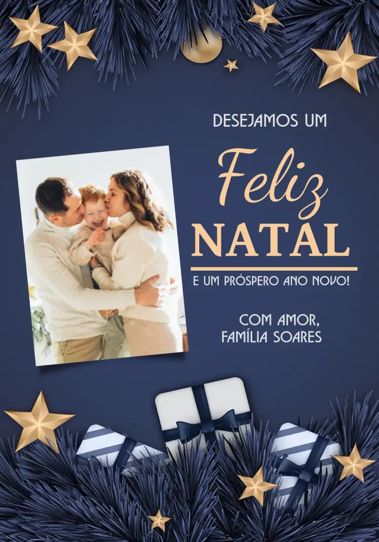 Convite Cartão De Natal Com Foto Azul