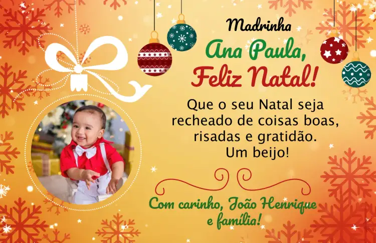 Convite Cartão De Natal Com Foto Felicitações – tema Datas Comemorativas festivo, colorido, clássico, alegre, divertido