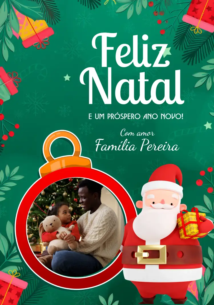 Convite Cartão De Natal Com Foto Felicitações – tema Datas Comemorativas vermelho e dourado, moderno, festivo, natalino, clássico, colorido