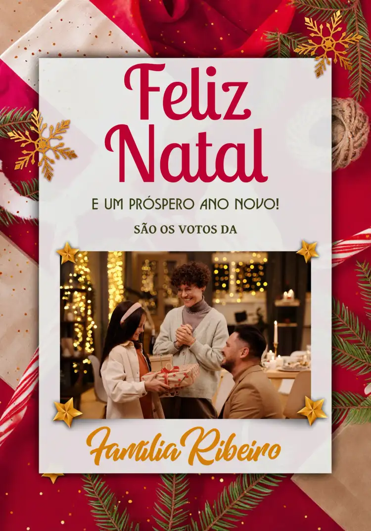 Cartão De Natal Com Foto Vermelho