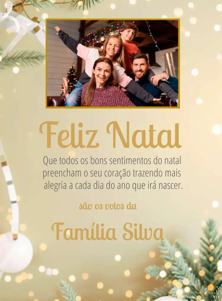 Convite Cartão De Natal Em Família Com Foto Noel – tema Datas Comemorativas festivo, clássico, colorido, alegre, familiar