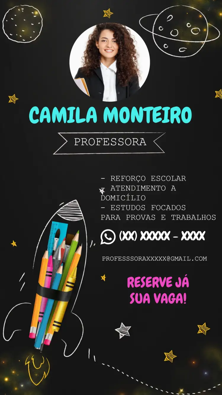 Convite Cartão De Visita Aulas Reforço Dificuldade – tema Mais pesquisados colorido, moderno, educacional, divertido, atrativo, ilustrações de aprendizado