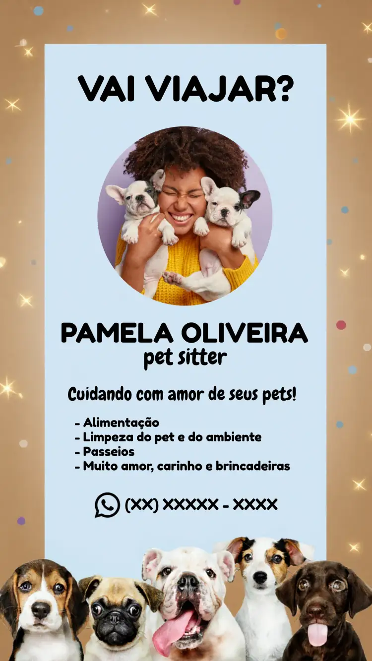 Convite Cartão De Visita Babá Pet Patinhas – tema Mais pesquisados preto, moderno, minimalista, animais, estilo gráfico