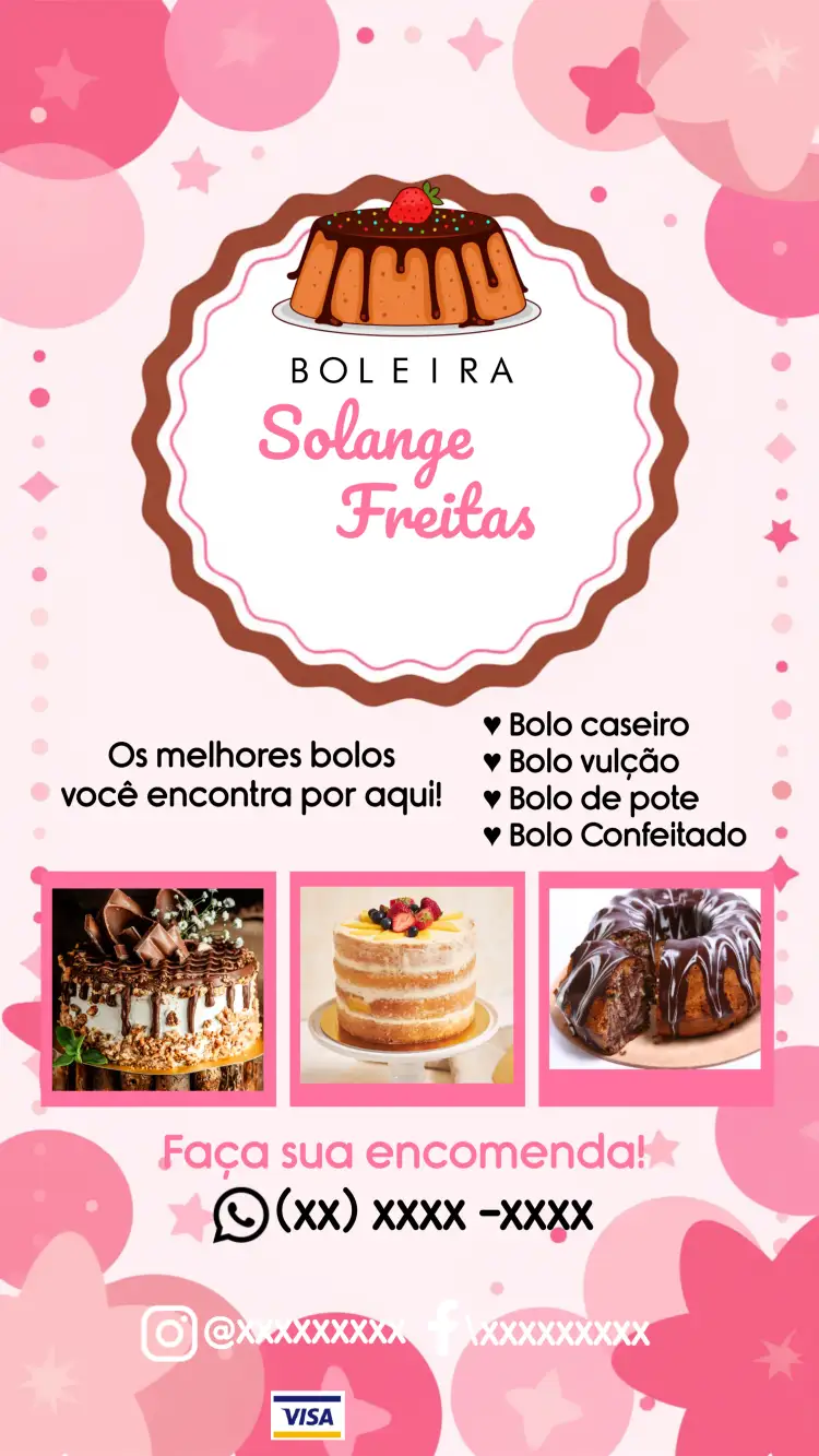 Convite Cartão De Visita Boleira Bolo – tema Mais pesquisados rosa, doce, vintage, moderno, colorido