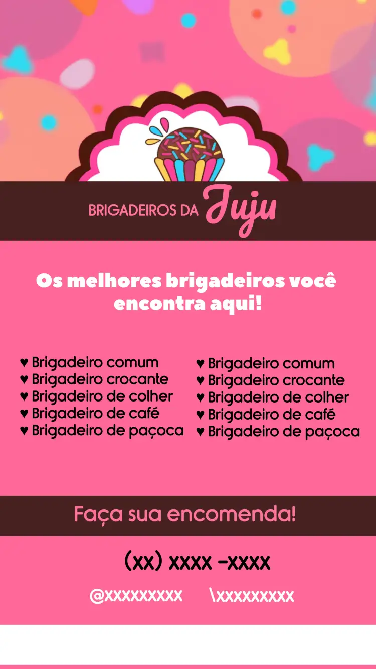 Convite Cartão De Visita Brigadeiros Brigaderia – tema Mais pesquisados rosa, doce, divertido, moderno, colorido