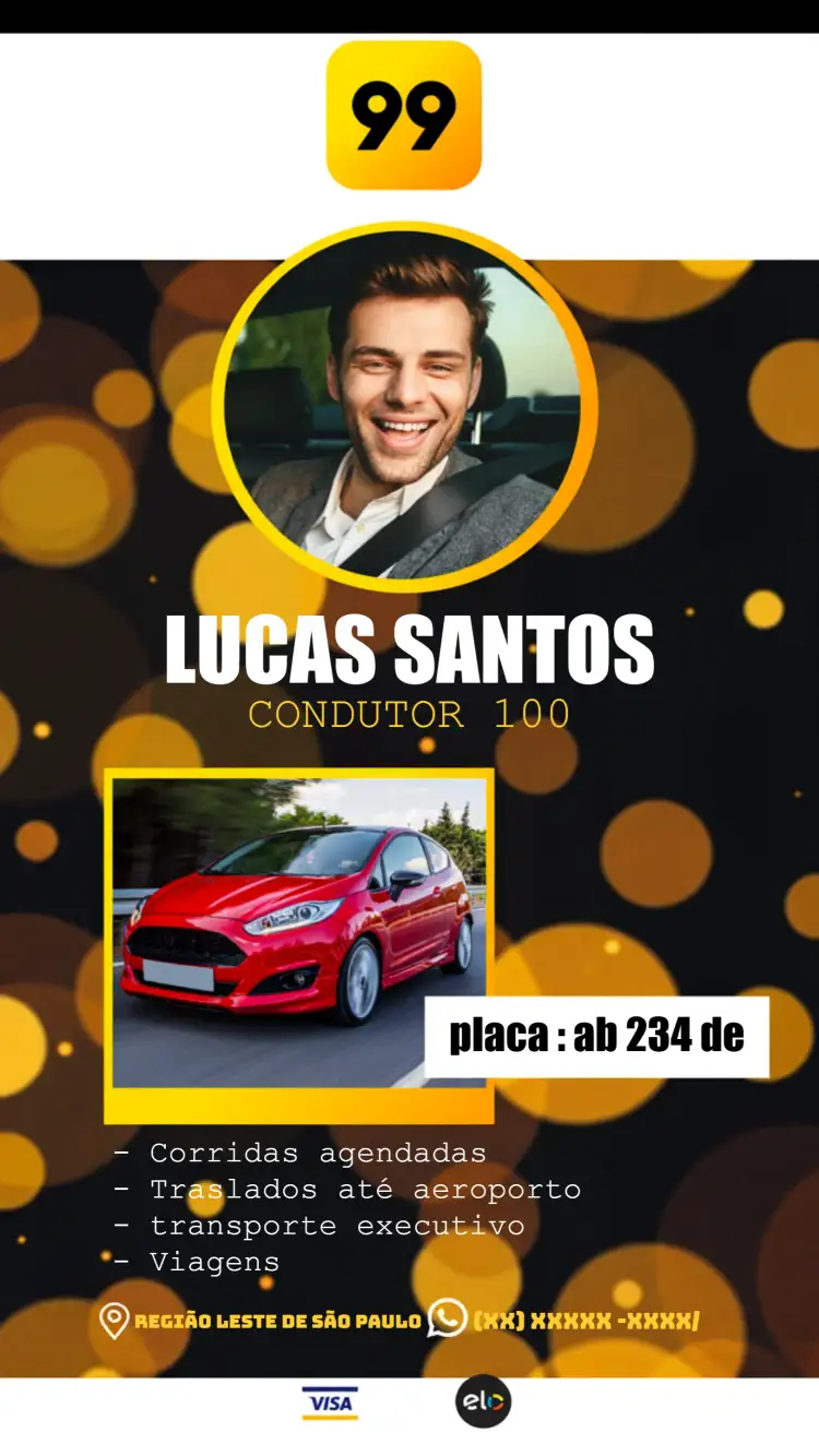 Convite Cartão De Visita Digital 99 Com Foto Motorista – tema Mais pesquisados moderno, arrojado, amarelo e preto, minimalista, profissional